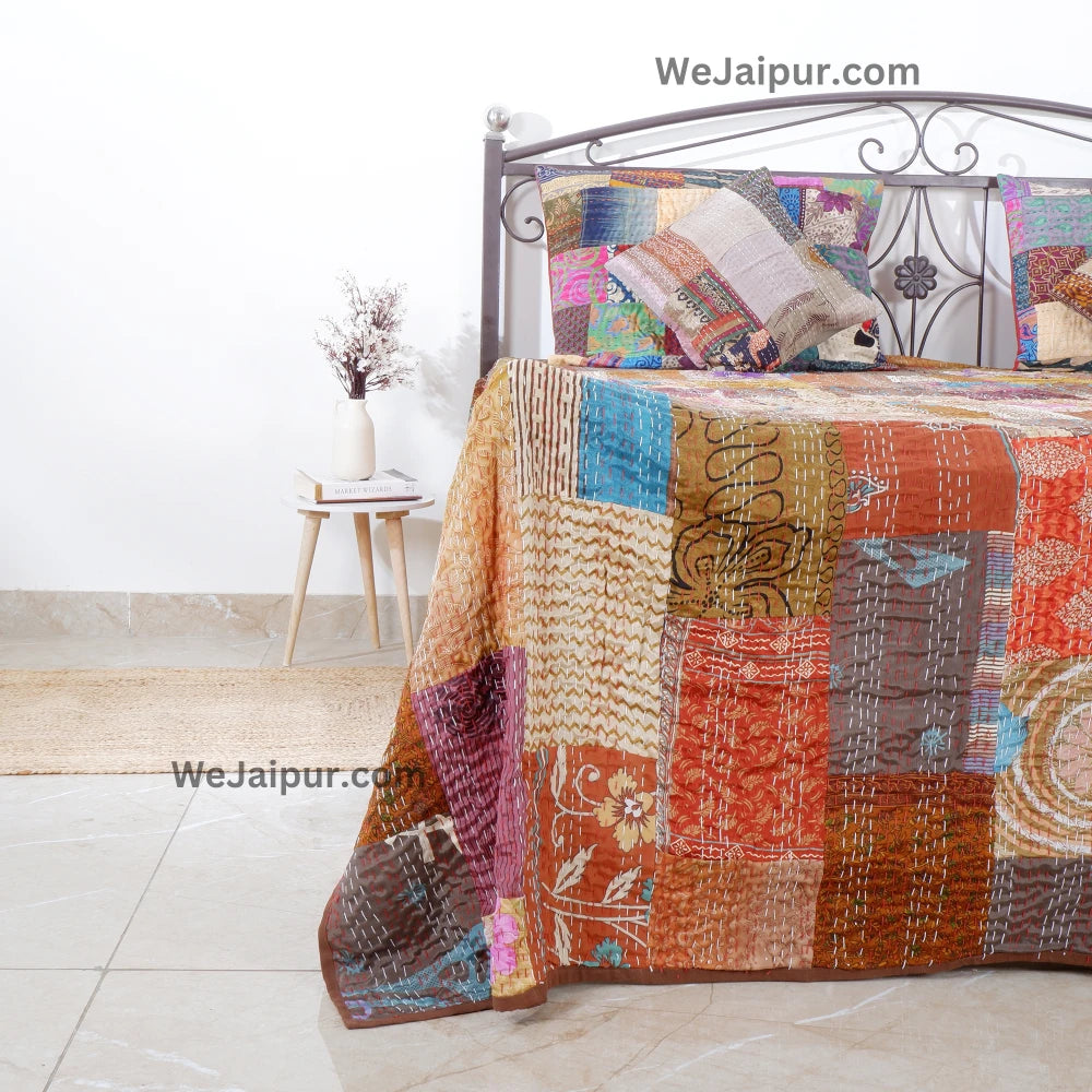 Handcrafted  Brown Patchwork Quilt - all season AC quilts.