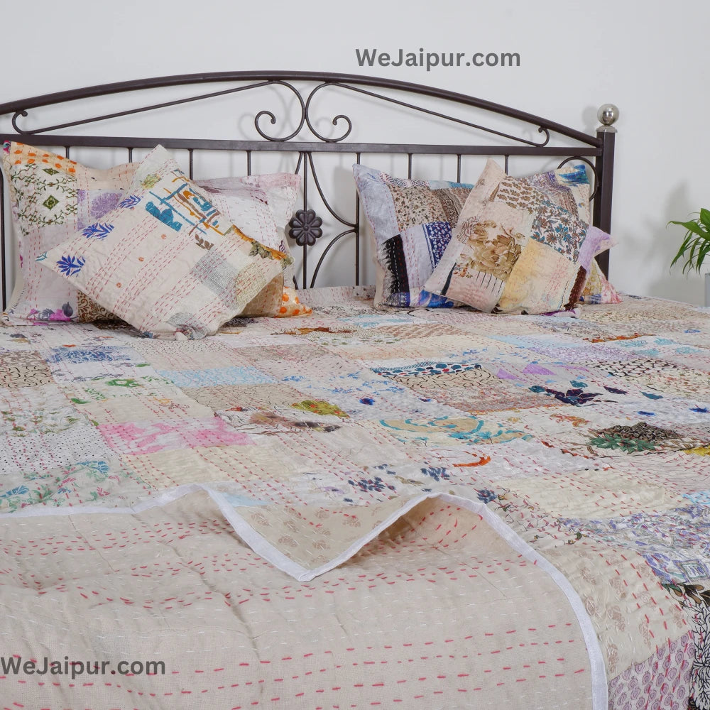 Handmade White Patchwork Quilt - Extra softness