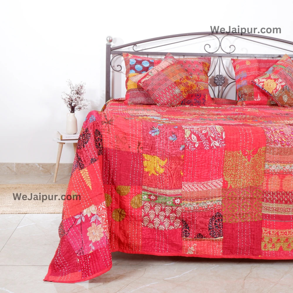 Handmade Red Patchwork Quilt - Pure Cotton and Best Quality