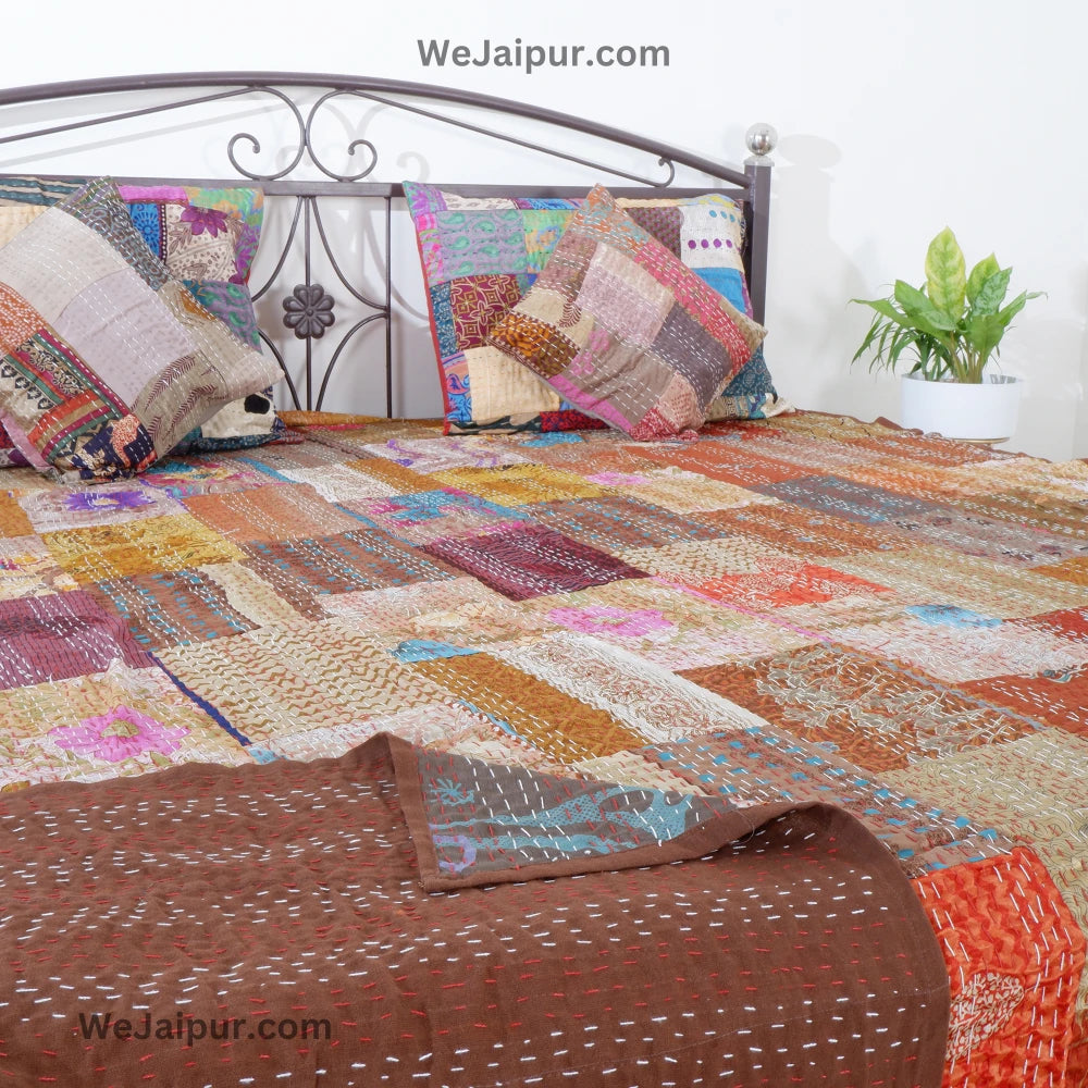 Handcrafted  Brown Patchwork Quilt - all season AC quilts.