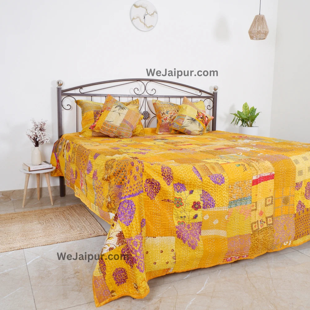 Handmade Yellow Patchwork Quilt - Pure Beauty and Comfort