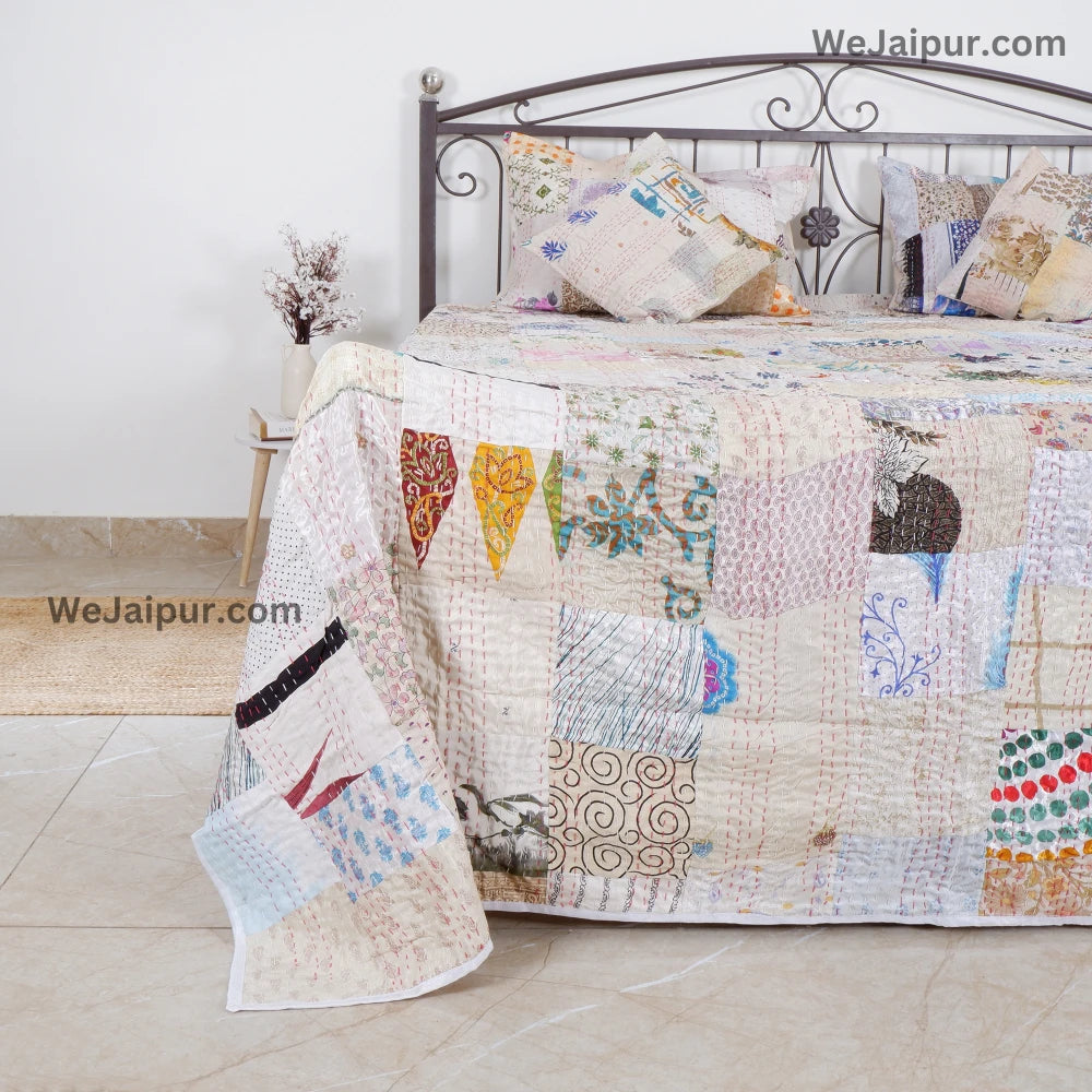 Handmade White Patchwork Quilt - Extra softness