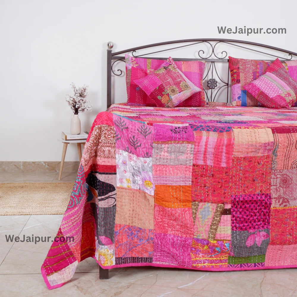 Pink Patchwork Kantha Quilt