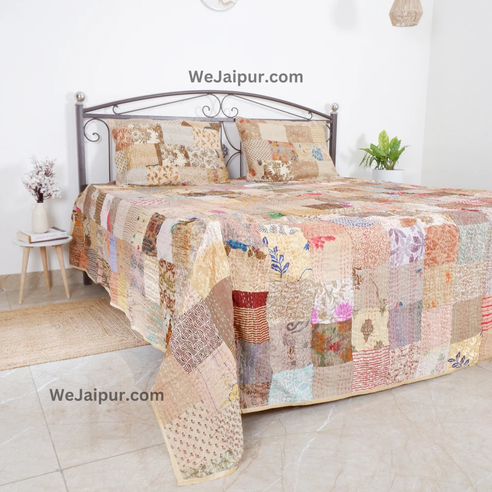 Handcrafted Beige Patchwork Quilt - Best Quality