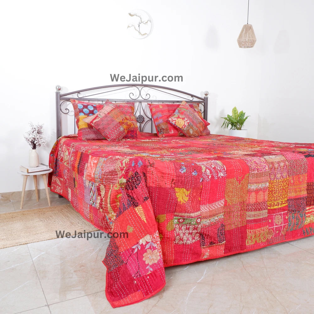 Handmade Red Patchwork Quilt - Pure Cotton and Best Quality