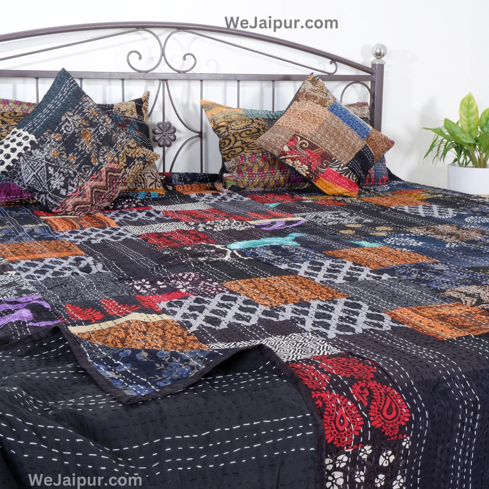 Handmade Black Patchwork Quilt -  all seasons and AC comfort