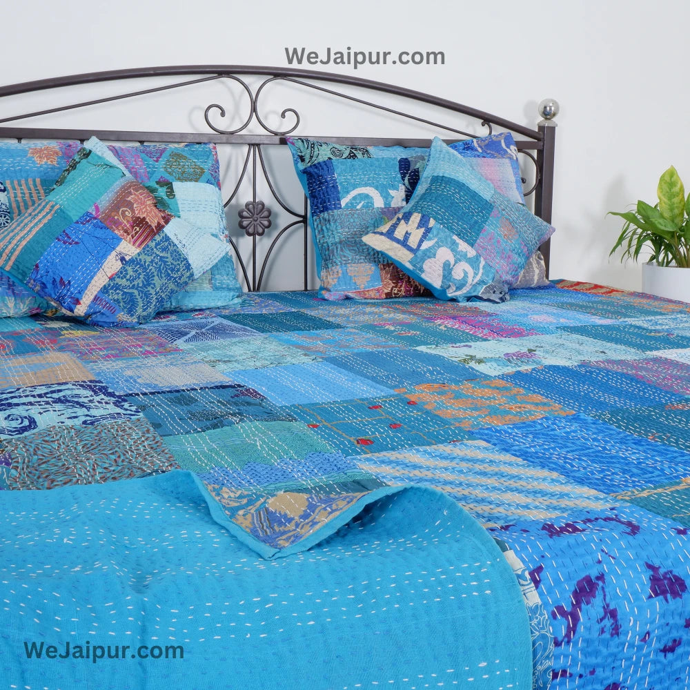 Handmade Sky Blue Patchwork Quilt - All season comfort