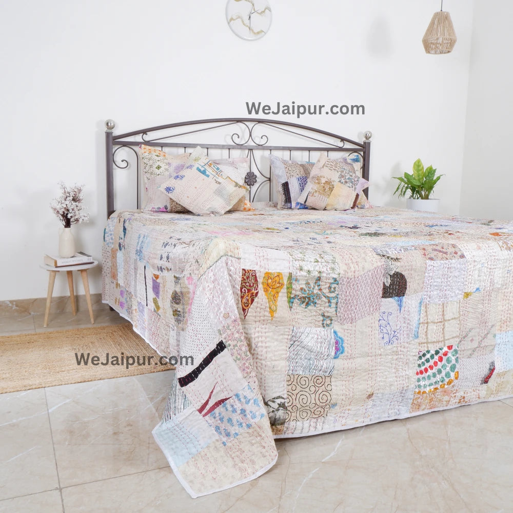 Handmade White Patchwork Quilt - Extra softness