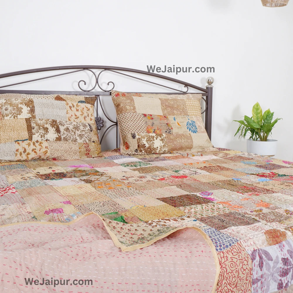 Handcrafted Beige Patchwork Quilt - Best Quality