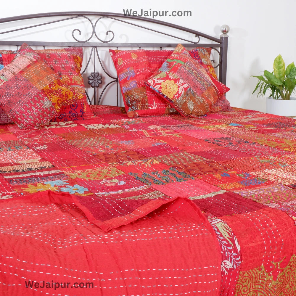 Handmade Red Patchwork Quilt - Pure Cotton and Best Quality