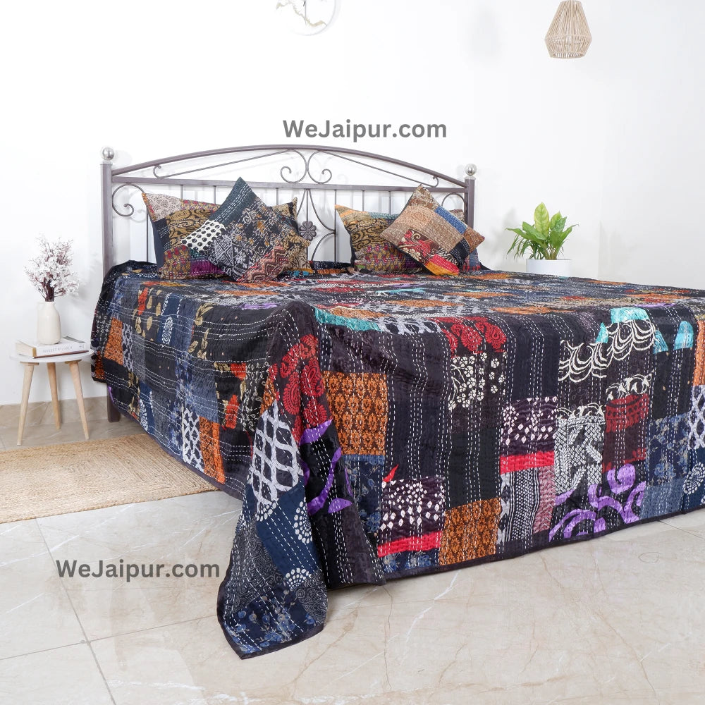 Handmade Black Patchwork Quilt -  all seasons and AC comfort