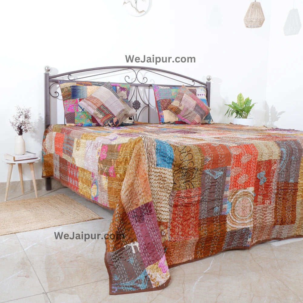 Handcrafted  Brown Patchwork Quilt - all season AC quilts.