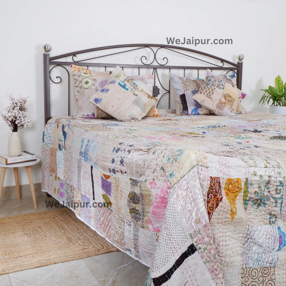 Handmade White Patchwork Quilt - Extra softness