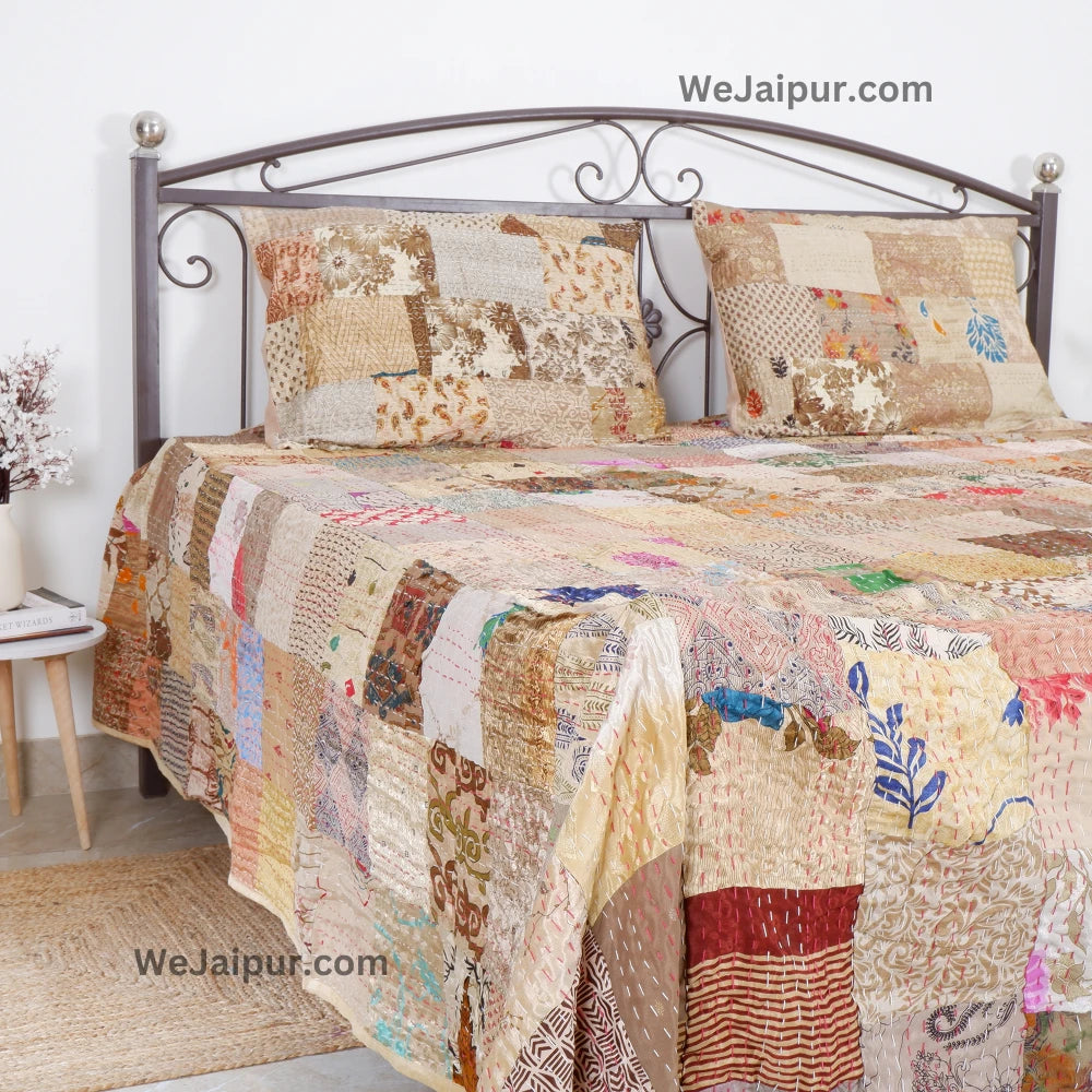 Handcrafted Beige Patchwork Quilt - Best Quality