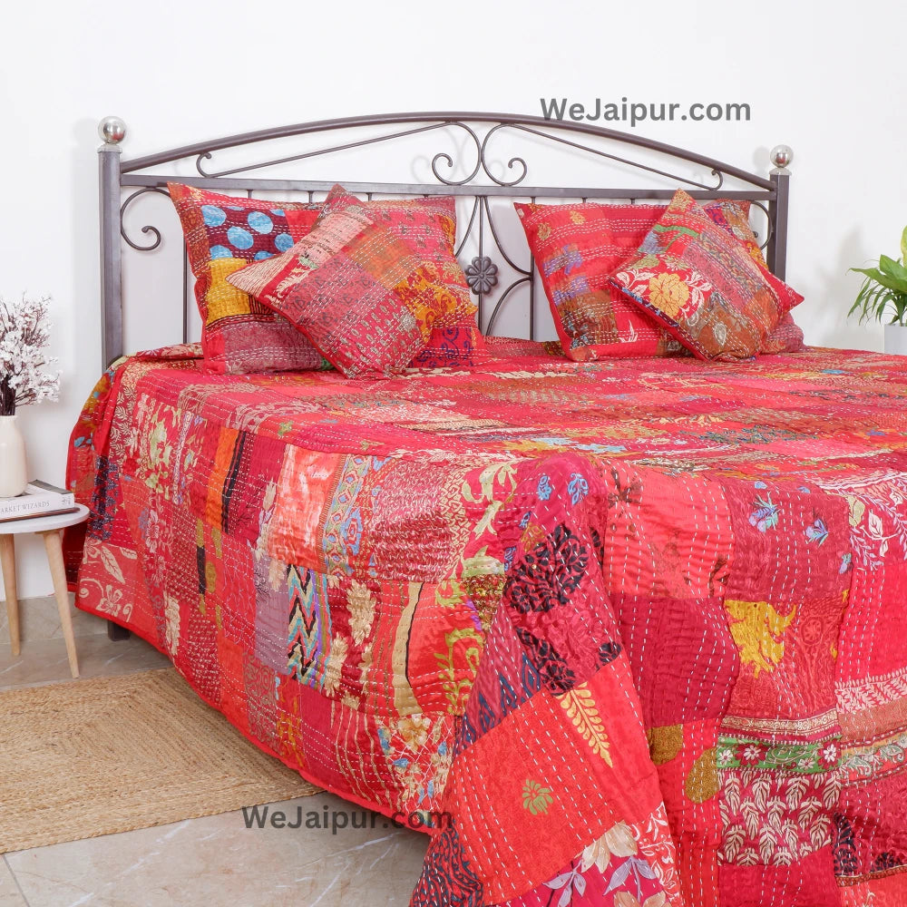 Handmade Red Patchwork Quilt - Pure Cotton and Best Quality