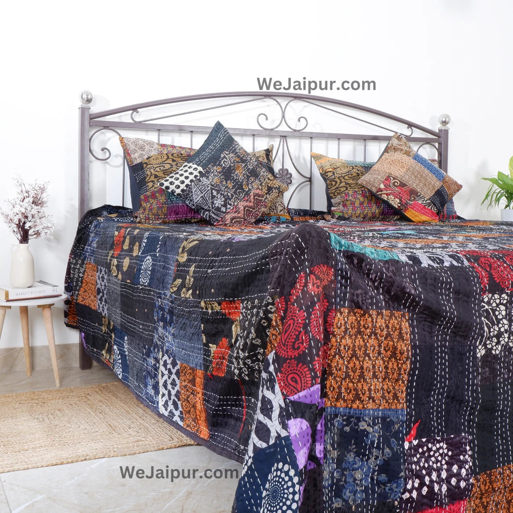 Handmade Black Patchwork Quilt -  all seasons and AC comfort