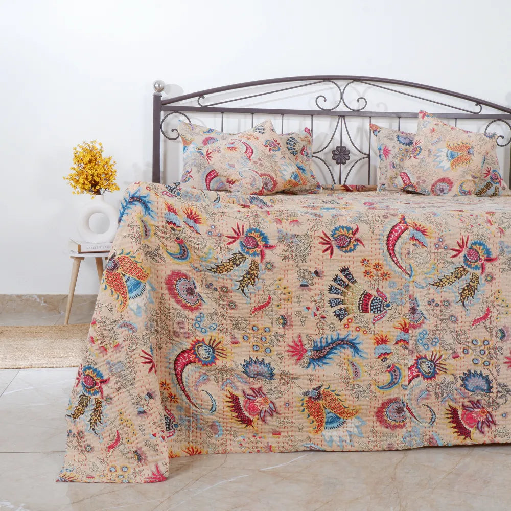 Organic Cotton Kantha Bedcover: Sustainable Luxury for Modern Living