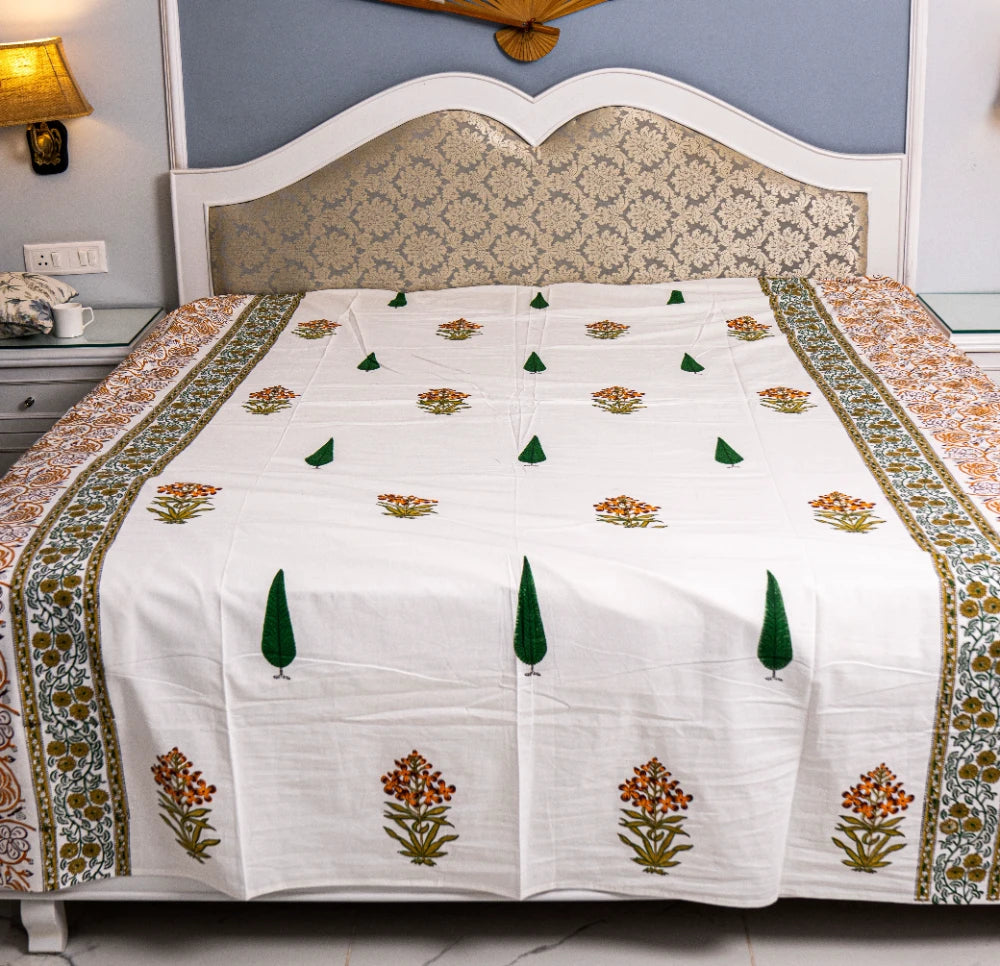 Leafy Pattern hand block print Cotton Bedsheet