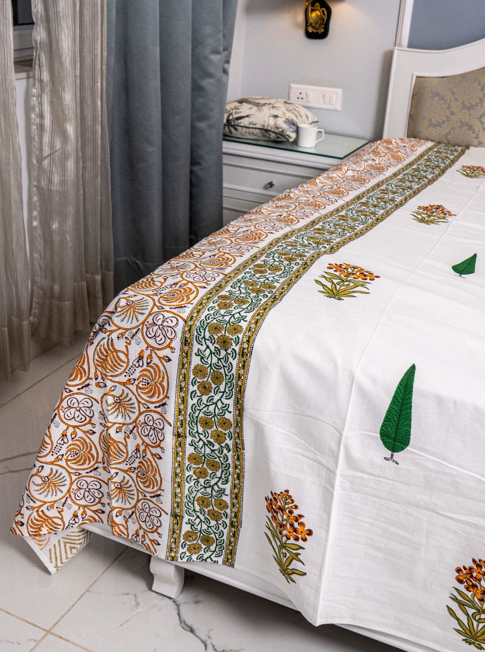 Leafy Pattern hand block print Cotton Bedsheet