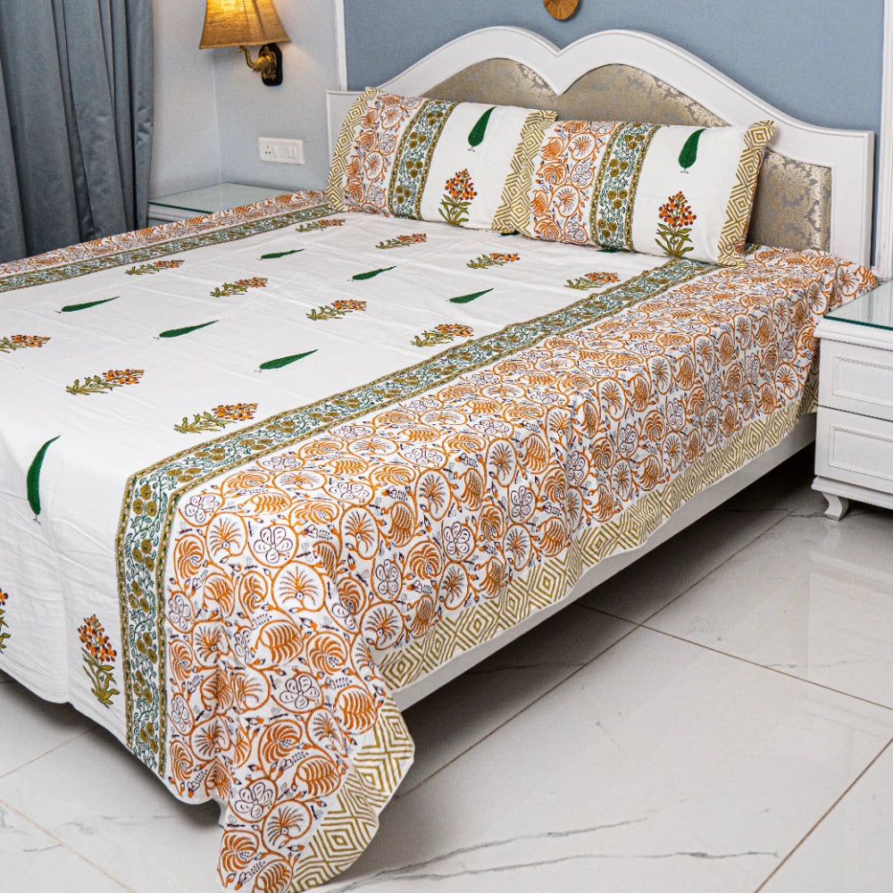 Leafy Pattern hand block print Cotton Bedsheet