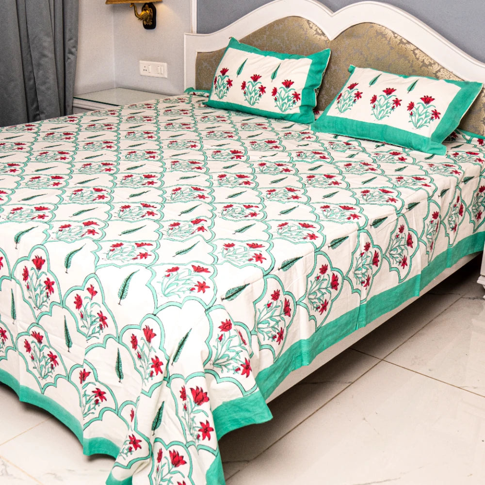 Positive Vibes Hand Block print cotton Bedsheet