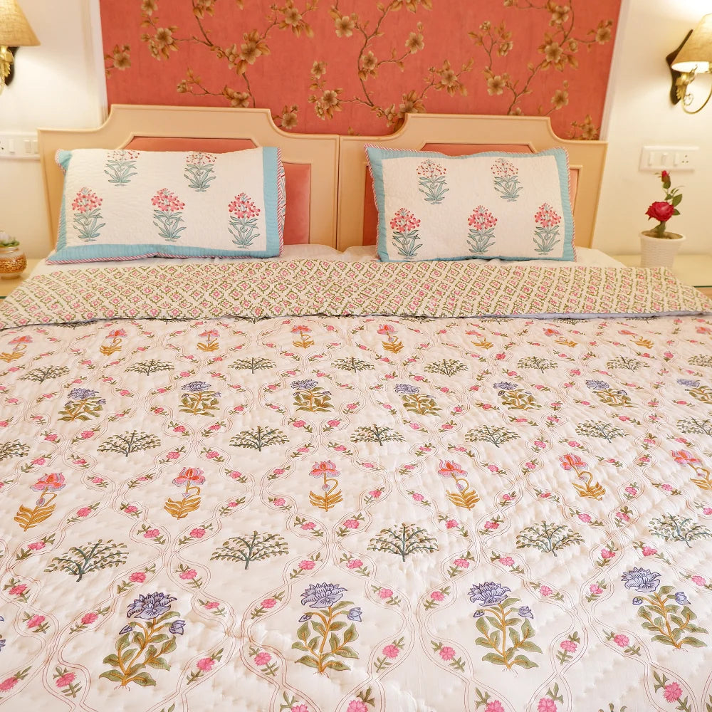 Beautiful Floral Pattern Mulmul Quilt