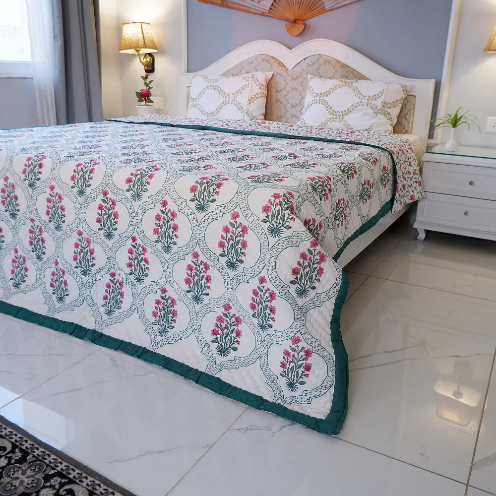 Designer Reversible Mulmul Quilt with Exquisite Block Prints