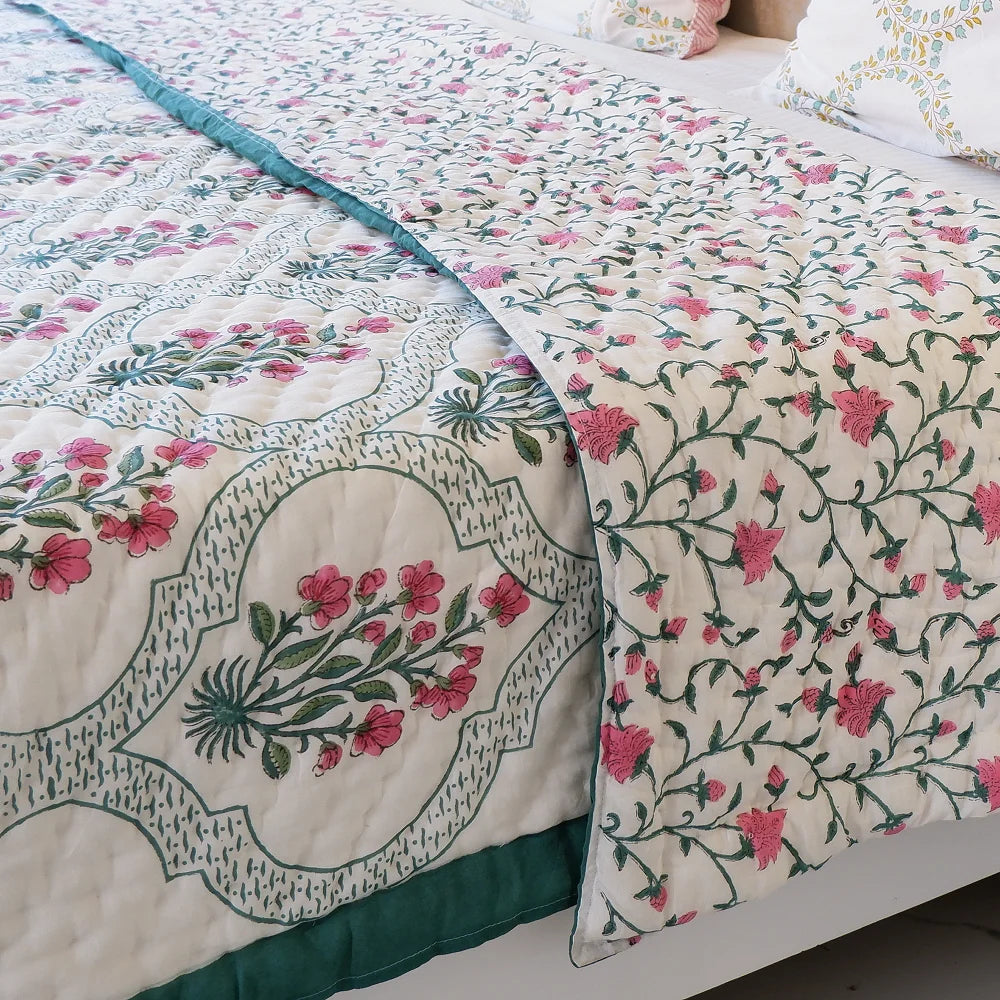 Designer Reversible Mulmul Quilt with Exquisite Block Prints