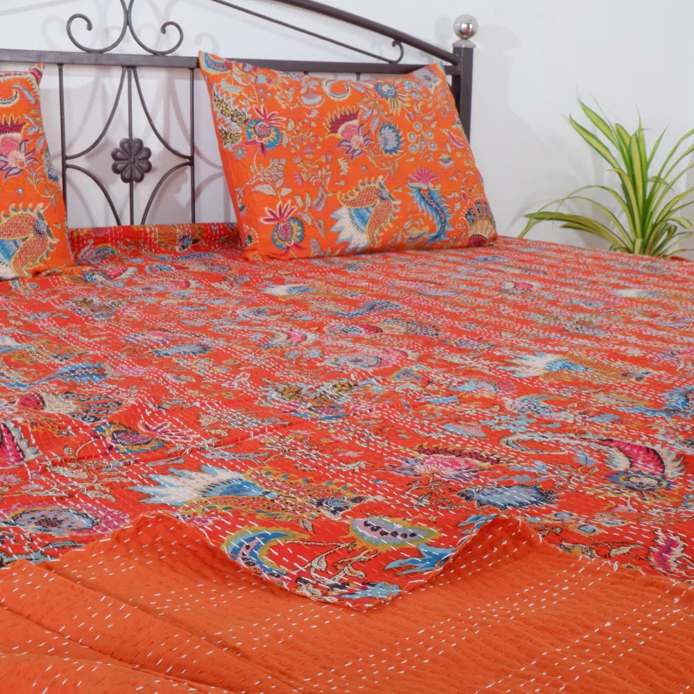 Sustainable Cotton Kantha Bedcover: Ethical Elegance