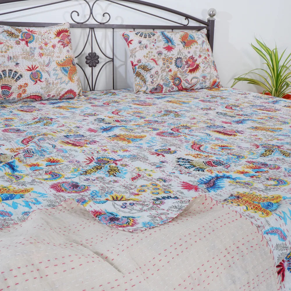 Timeless Elegance: Handcrafted Organic Cotton Kantha Bedspreads