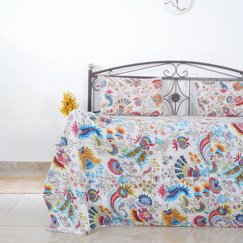 Timeless Elegance: Handcrafted Organic Cotton Kantha Bedspreads