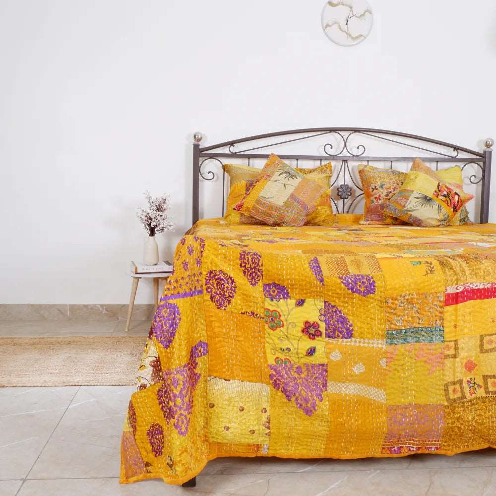ORGANIC HANDCRAFTED PATCHWORK QUILT-YELLOW - Jaipurr