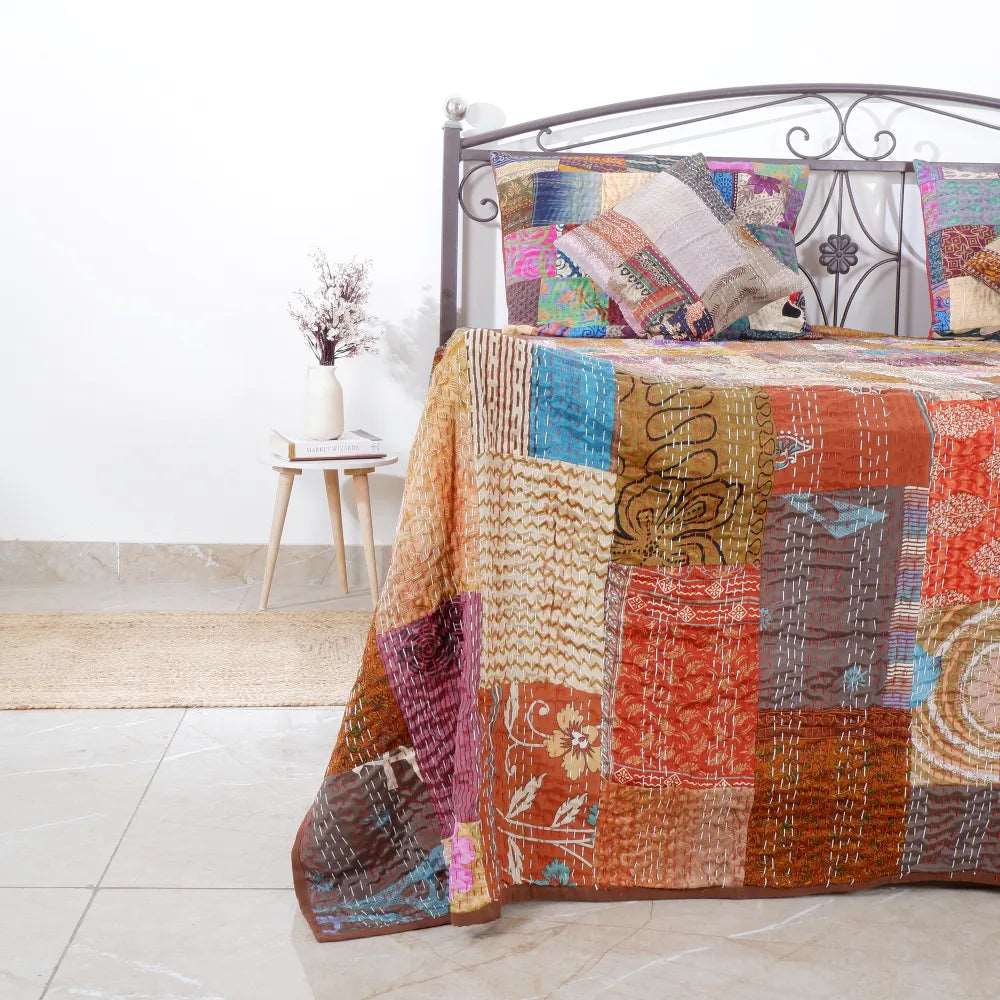 ORGANIC HANDCRAFTED PATCHWORK QUILT-COFFEE - Jaipurr